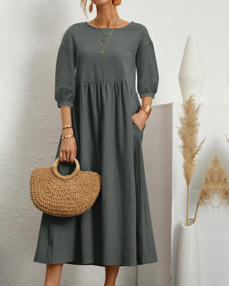 Ivy | Women's Lantern Sleeve Midi Summer Dress