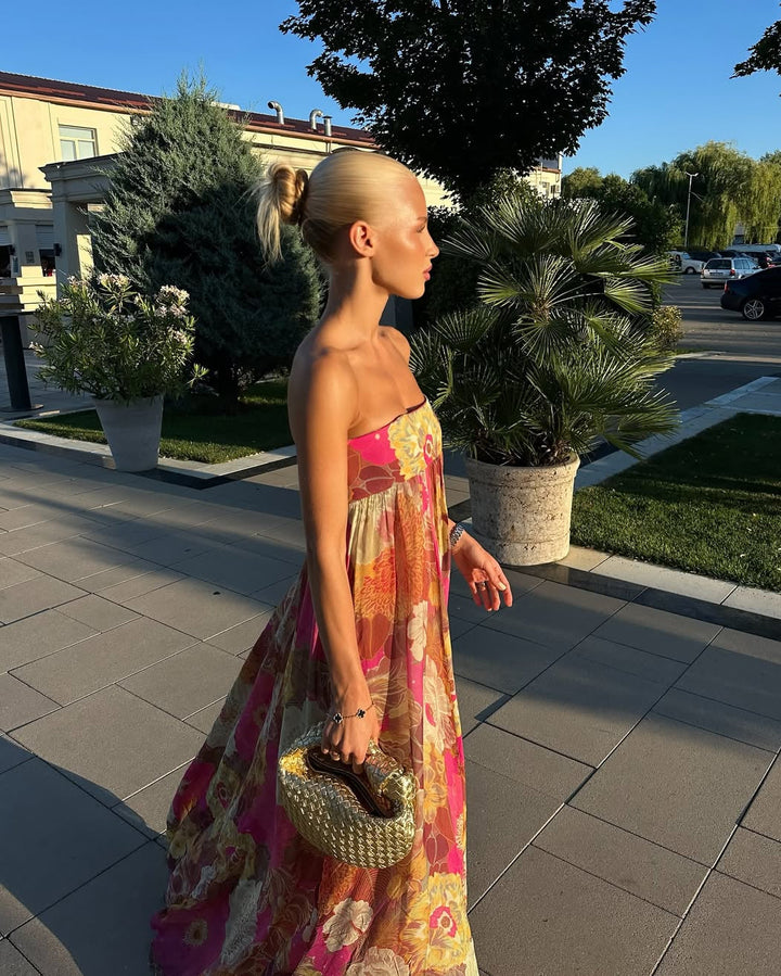 Romilly | Women's Floral Strapless Maxi Summer Wedding Guest Dress