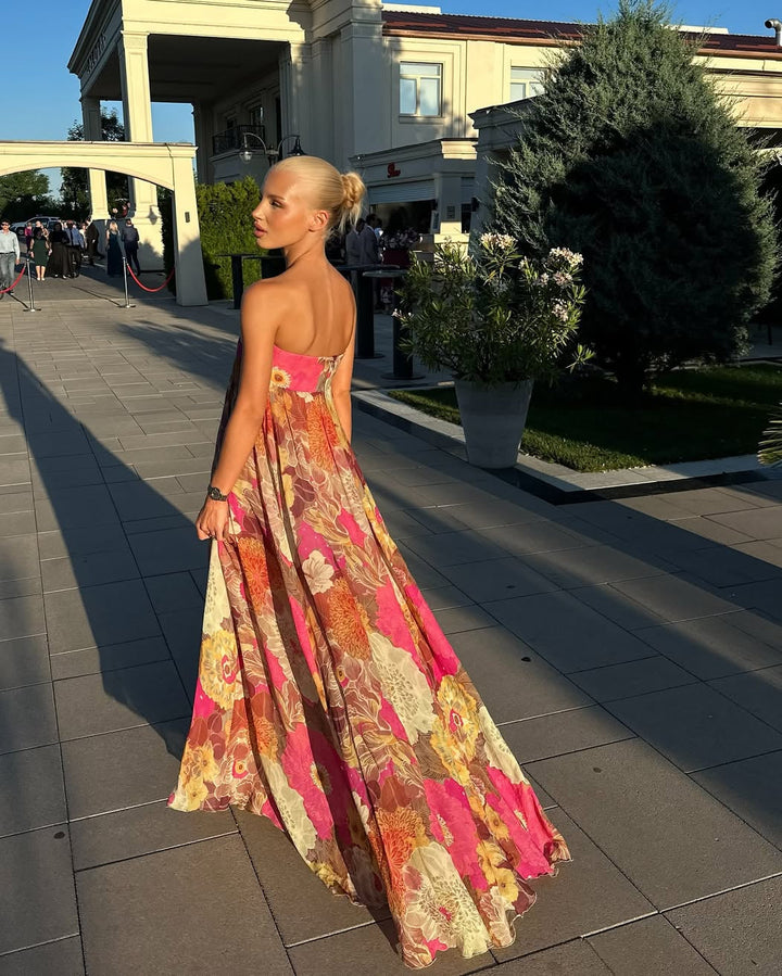 Romilly | Women's Floral Strapless Maxi Summer Wedding Guest Dress