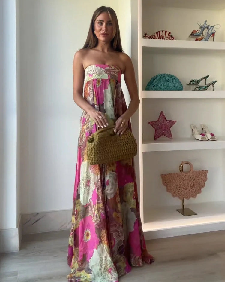 Romilly | Women's Floral Strapless Maxi Summer Wedding Guest Dress