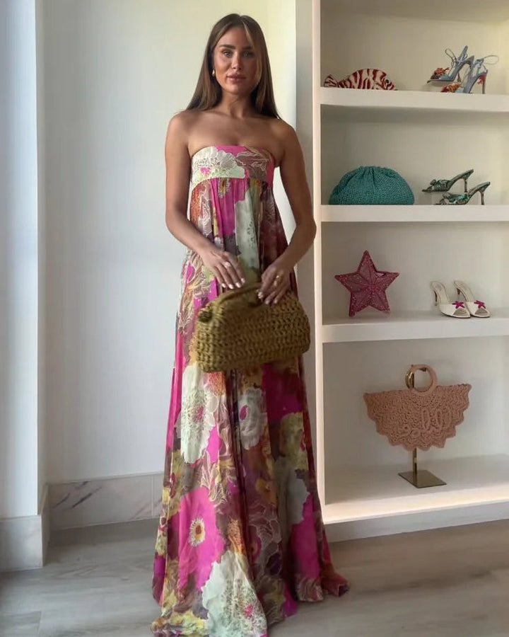 Romilly | Women's Floral Strapless Maxi Summer Wedding Guest Dress