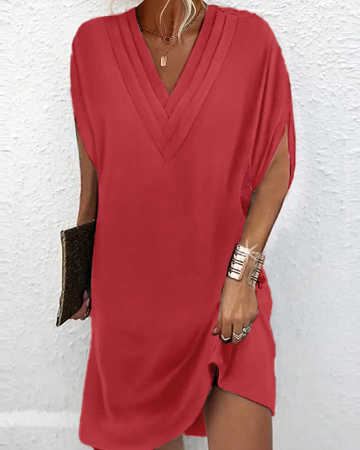 Saffron | Women's V-Neck Slit Sleeve Dress