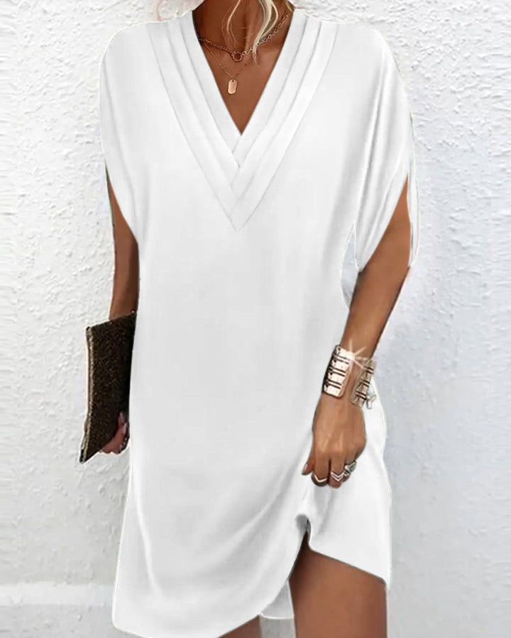 Saffron | Women's V-Neck Slit Sleeve Dress