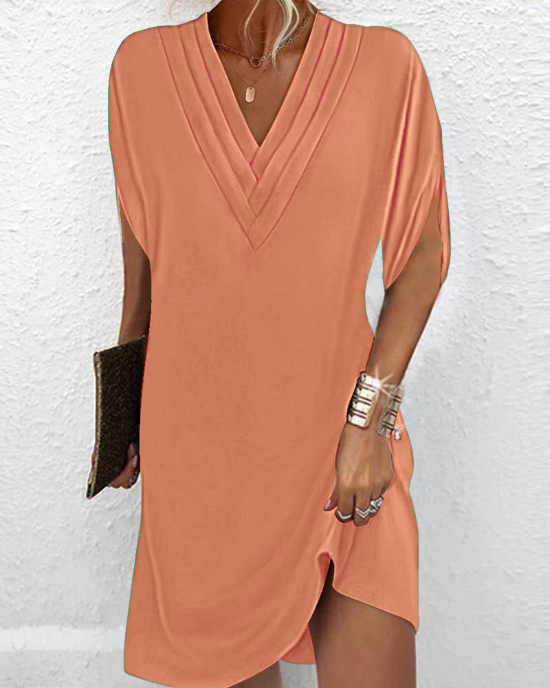 Saffron | Women's V-Neck Slit Sleeve Dress