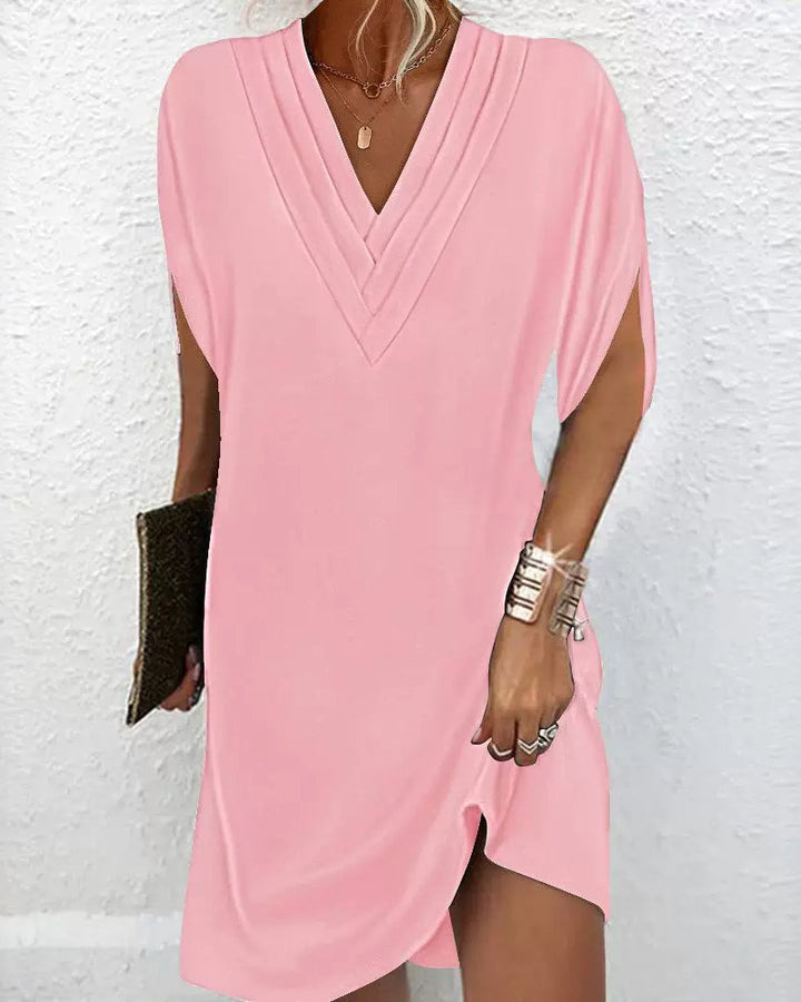 Saffron | Women's V-Neck Slit Sleeve Dress