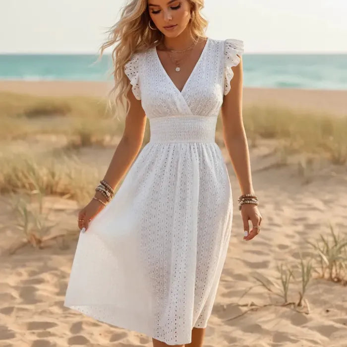 Sophia | Boho Eyelet Lace Summer Midi Dress