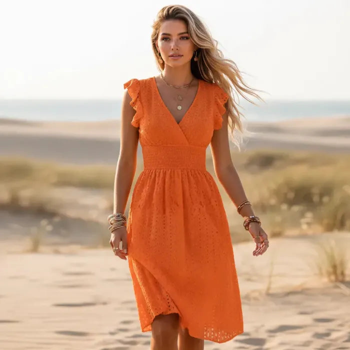 Sophia | Boho Eyelet Lace Summer Midi Dress