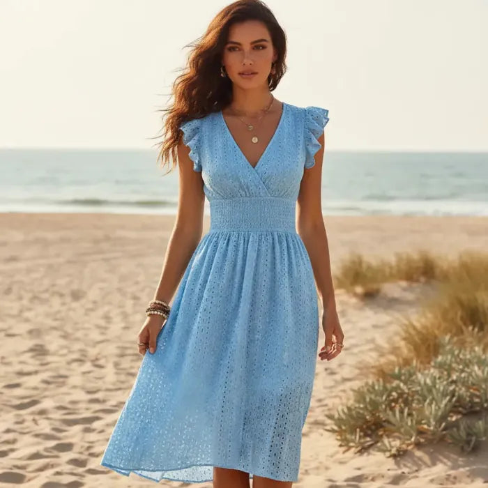 Sophia | Boho Eyelet Lace Summer Midi Dress