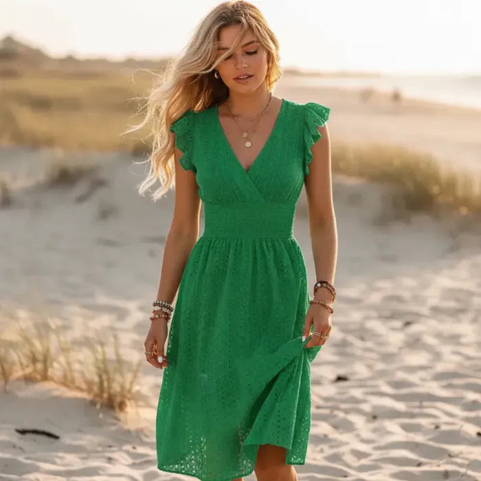 Sophia | Boho Eyelet Lace Summer Midi Dress