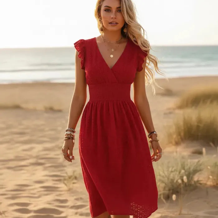 Sophia | Boho Eyelet Lace Summer Midi Dress