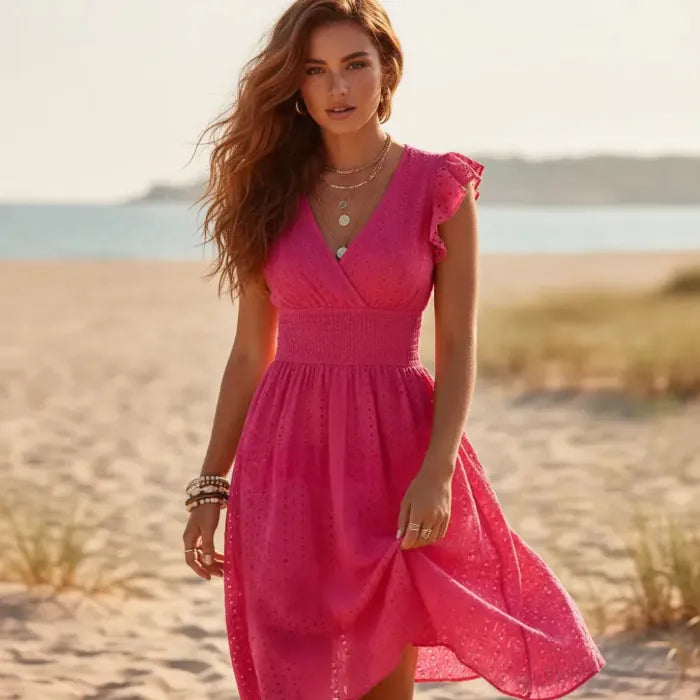 Sophia | Boho Eyelet Lace Summer Midi Dress